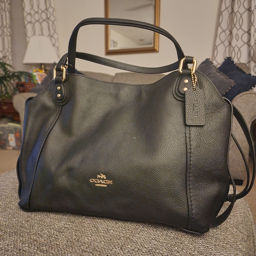Coach Black Leather Crossbody Tote with Gold Hardware